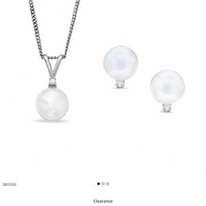 6.5mm Cultured Akoya Pearl and Diamond Accent and Earrings in 14K White Gold